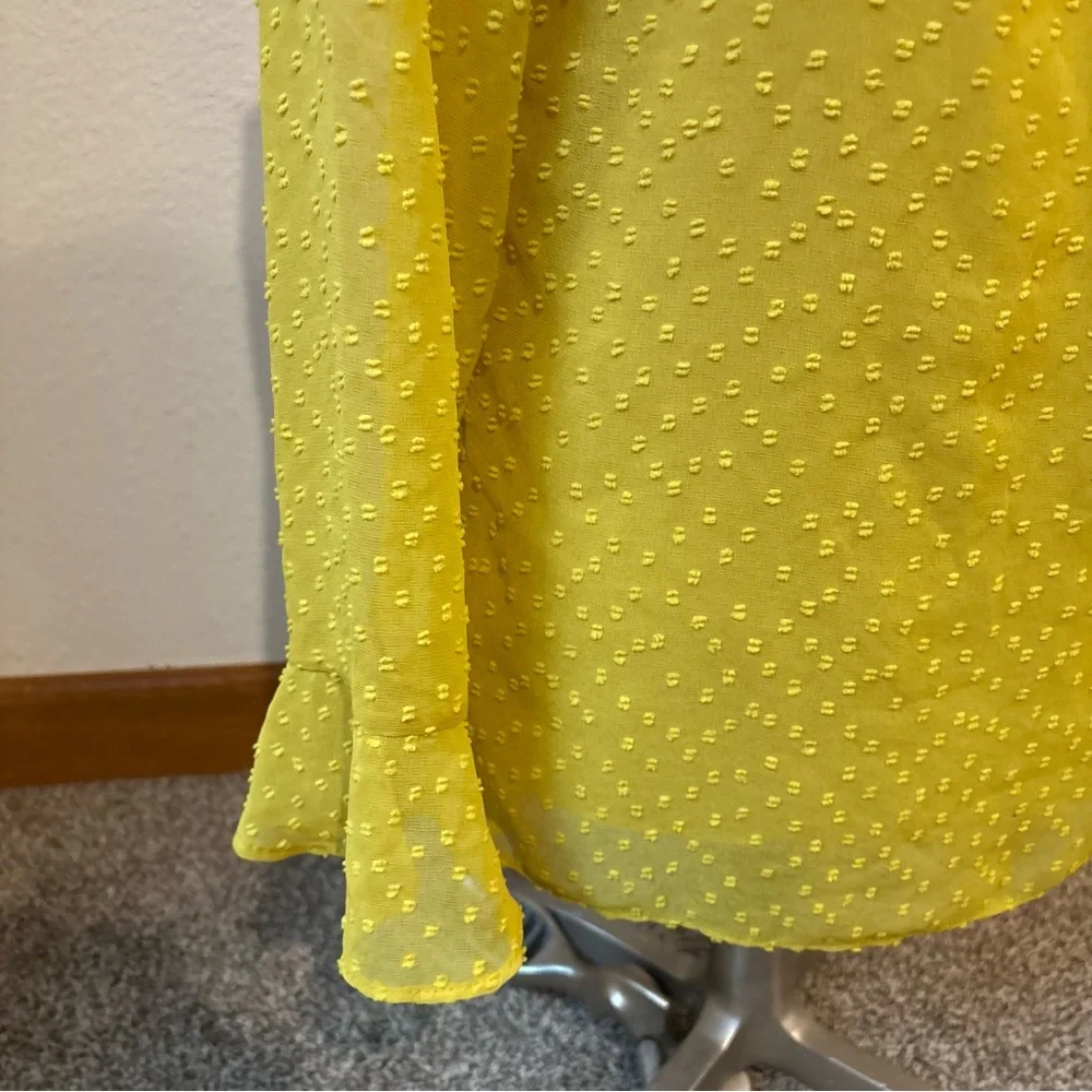 Banana Republic Sheer Swiss Dot Blouse Bright Mustard Yellow Women’s Small - Picture 3 of 12